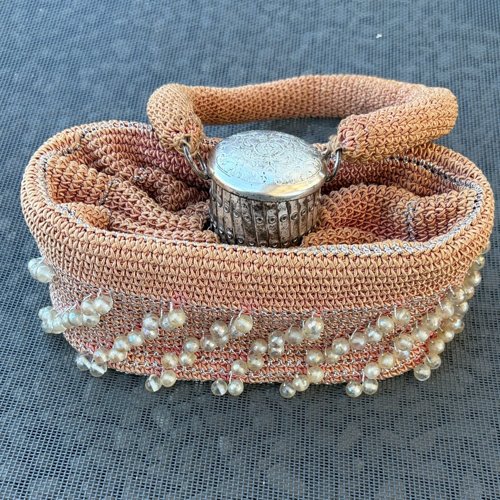 1930s Gate Top Purse Crochet And Faux Pearl Accordion Bag Unique